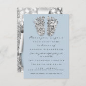 シルバーブルーベビーシャワー足ボーイグリッターグレー 招待状 (正面/裏面)