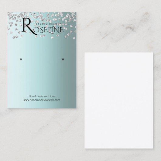 シルバーブルーホワイトグリッタージュエリー表示 名刺 (正面/裏面)