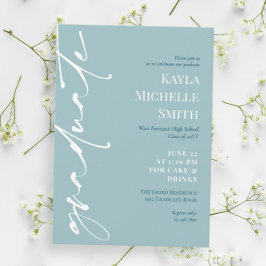 シルバーブルーホワイトタイポグラフィ卒業パーティー 招待状