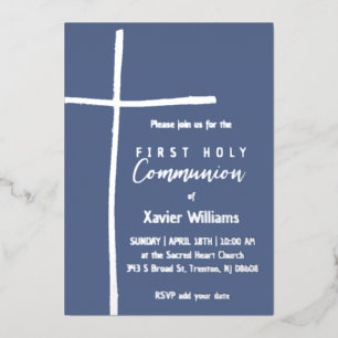 シルバーブルーホーリークロス第1聖餐式 箔招待状