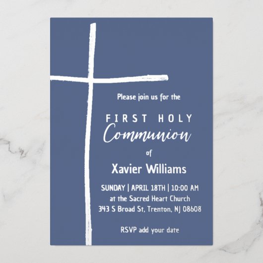 シルバーブルーホーリークロス第1聖餐式 箔招待状 (正面)