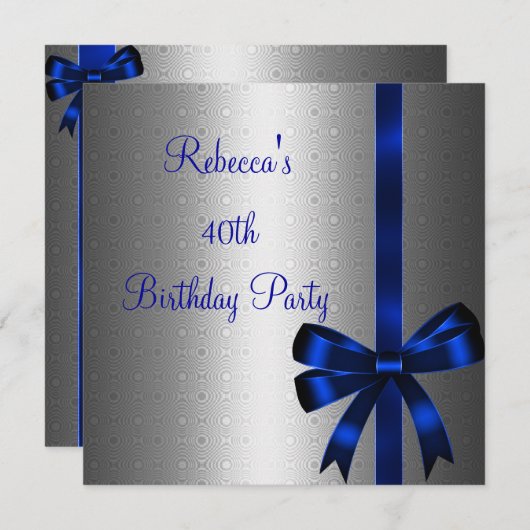 シルバーブルーボウ40thエレガントな誕生日パーティー 招待状 (正面/裏面)