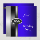 シルバーブルーメンズ40th誕生日パーティーマン 招待状 (正面/裏面)