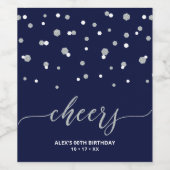 シルバーブルーモダンマイルストーンバースデーパーティーのお願い ワインラベル (シングルラベル)