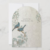 シルバーブルーラブバードアーチシェイプ結婚ズ 招待状 (裏面)