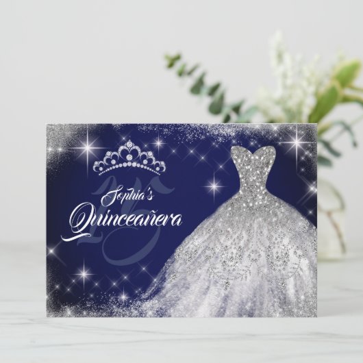 シルバーブルーレースダイヤモンドガウンティアラキンセアニェラ 招待状 (スタンド正面)