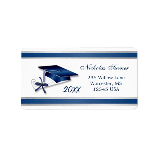 シルバーブルー卒業モルタルキャップ&ディプロマ ラベル (正面)
