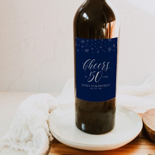シルバーブルー応援50歳50歳の誕生日パーティー ワインラベル