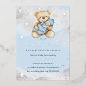 シルバーブルー我々は赤ちゃんシャワーを待つことができる 箔招待状 (正面)