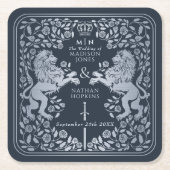 シルバーブルー王室のライオン中世結婚剣 スクエアペーパーコースター (正面)