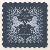 シルバーブルー王室のライオン中世結婚剣 ペーパーコースター (正面)