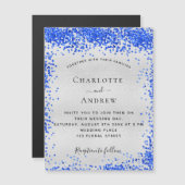 シルバーブルー王室のラグジュアリー結婚式招待状マグネット (正面/裏面)