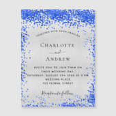 シルバーブルー王室のラグジュアリー結婚式招待状マグネット (正面)