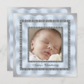 シルバーブルー男の赤ちゃんフォト《キリスト教》洗礼式や命名式バプテスマ 招待状 (正面/裏面)