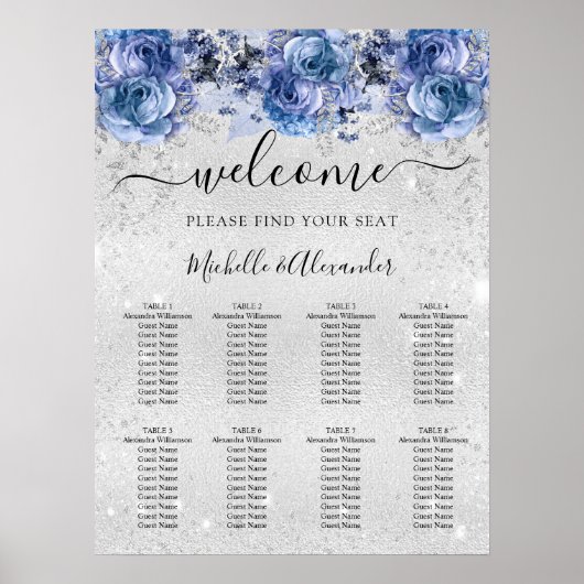 シルバーブルー結婚の花の座席表 ポスター (正面)