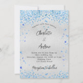 シルバーブルー結婚ハートラグジュアリー 招待状 (正面)