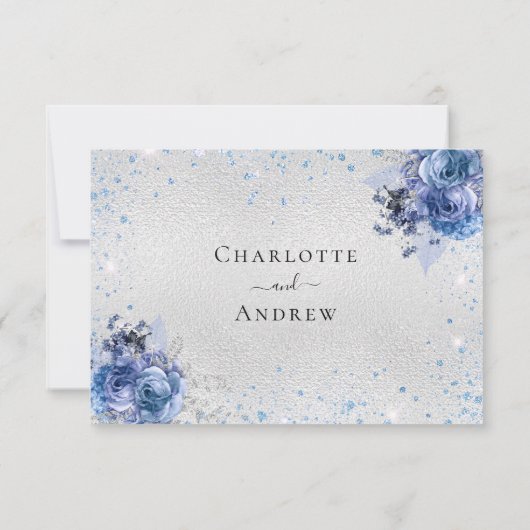 シルバーブルー花模様エレガントな結婚式RSVP 出欠カード (裏面)
