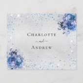 シルバーブルー花模様バジェット結婚式RSVP チラシ