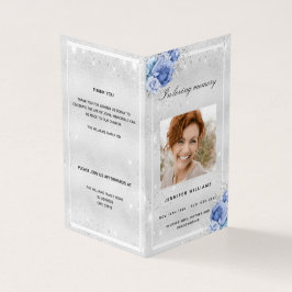 シルバーブルー花模様フォトグリッター葬儀プログラム