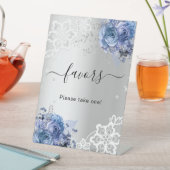 シルバーブルー花模様レースゲストのお気に入りサイン 台座サイン (インサイチュ)