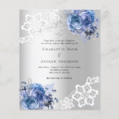シルバーブルー花模様レース結婚式招待状 (正面)