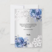 シルバーブルー花模様少年クロス洗礼写真 サンキューカード (裏面)