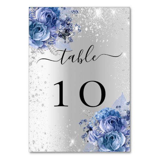 シルバーブルー花模様結婚のテーブル番号 テーブルナンバー (裏面)