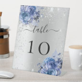 シルバーブルー花模様結婚のテーブル番号 台座サイン (インサイチュ)