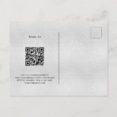 シルバーブルー花模様QRコードRSVP詳細結婚ズ インビテーションポストカード (裏面)