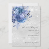 シルバーブルー花模様QRコードRSVP詳細結婚ズ 招待状 (正面)