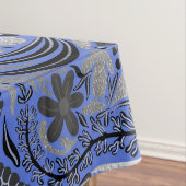 シルバーブルー葉フローライラストレーションパターン テーブルクロス (インサイチュ)