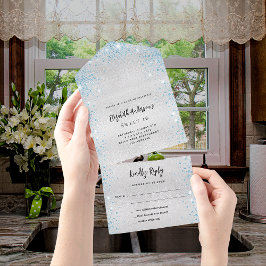 シルバーブルー誕生日の出欠 オールインワン招待状