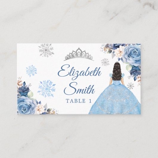 シルバーブルー魔法の冬のスノーフレークミンス プレイスカード (正面)