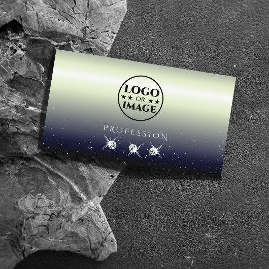 シルバーブルー黒グラデーション輝く宝石ロゴの追加 名刺