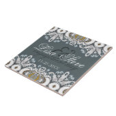 シルバーブルー+ホワイトレースのよう婚約記念ギフト タイル (側面)