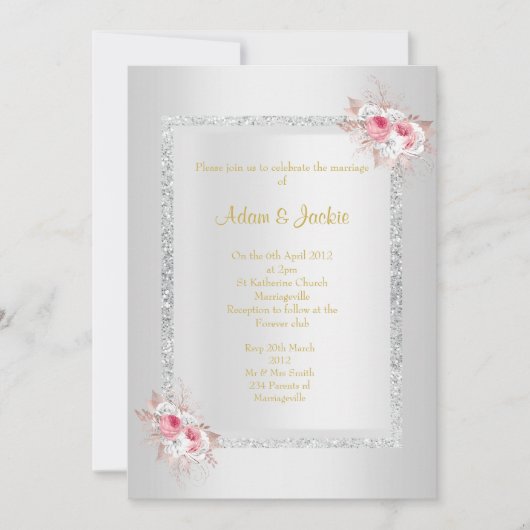 シルバーブーケエレガントグリッター結婚CLASSY 招待状 (正面)
