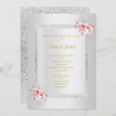 シルバーブーケエレガントグリッター結婚CLASSY 招待状 (正面/裏面)