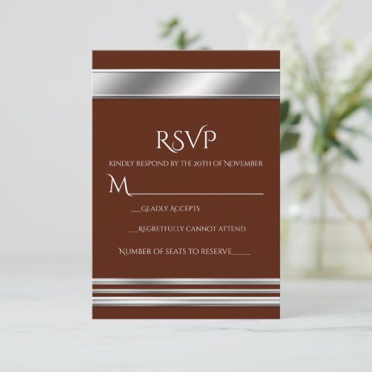 シルバープラチエレガントナシャインRSVPカード – 任意の色 出欠カード (スタンド正面)