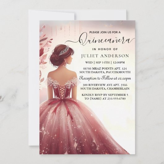 シルバープラムレースガウンBoho Burgundyキンセアニェラ 招待状 (正面)