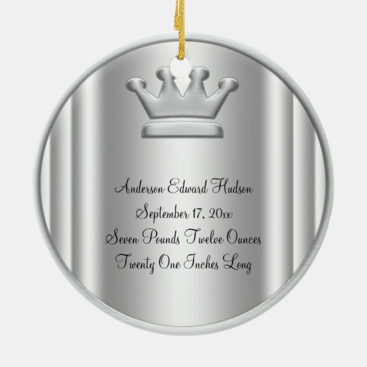 シルバープリンスクラウン男の赤ちゃんフォトオーナメント セラミックオーナメント (裏面)