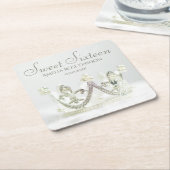 シルバープリンセスクラウンSweet sixteenパーティーデコール スクエアペーパーコースター (アングル)