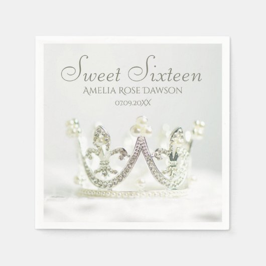 シルバープリンセスクラウンSweet sixteenパーティーデコール スタンダードカクテルナプキン (正面)