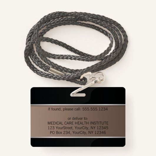 シルバープロフェッショナルメディカルカドゥセウス写真ID バッジ (裏面ランヤード)