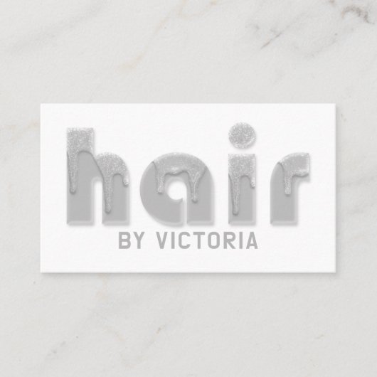 シルバーヘアグリッタードリップタイポグラフィスタイリストサロン 名刺 (正面)