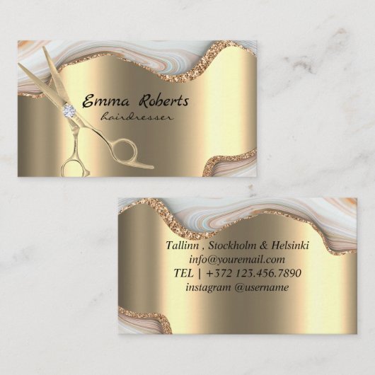 シルバーヘアドレッサーグラディエントグリッター モダン 名刺 (正面/裏面)