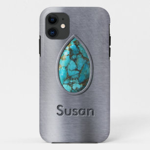 シルバーベゼル付きターコイズ iPhone 11 ケース