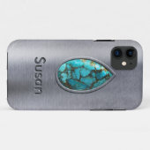 シルバーベゼル付きターコイズ Case-Mate iPhoneケース (裏面(横))