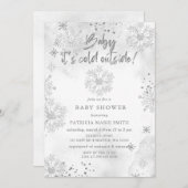シルバーベビーその冷たい外の冬のベビーシャワー 招待状 (正面/裏面)