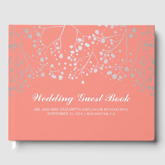 シルバーベビーの息のフローラエレガントピンク結婚ズ ゲストブック (正面)