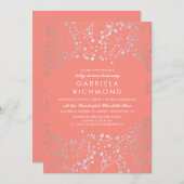 シルバーベビーズブレスコーラルベビーエレガントビーシャワー 招待状 (正面/裏面)